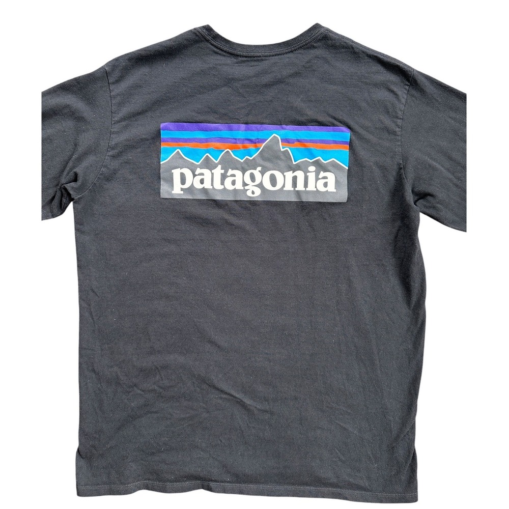 Patagonia Responsibili-Tee Long Sleeve Mens M Black P-6 Logo Graphic T-Shirt - Picture 2 of 5